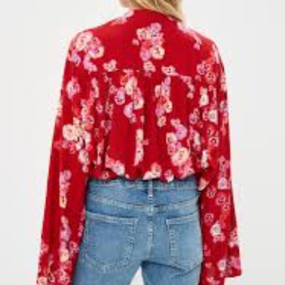 Free People Red Floral Blouse - Picture 2 of 8